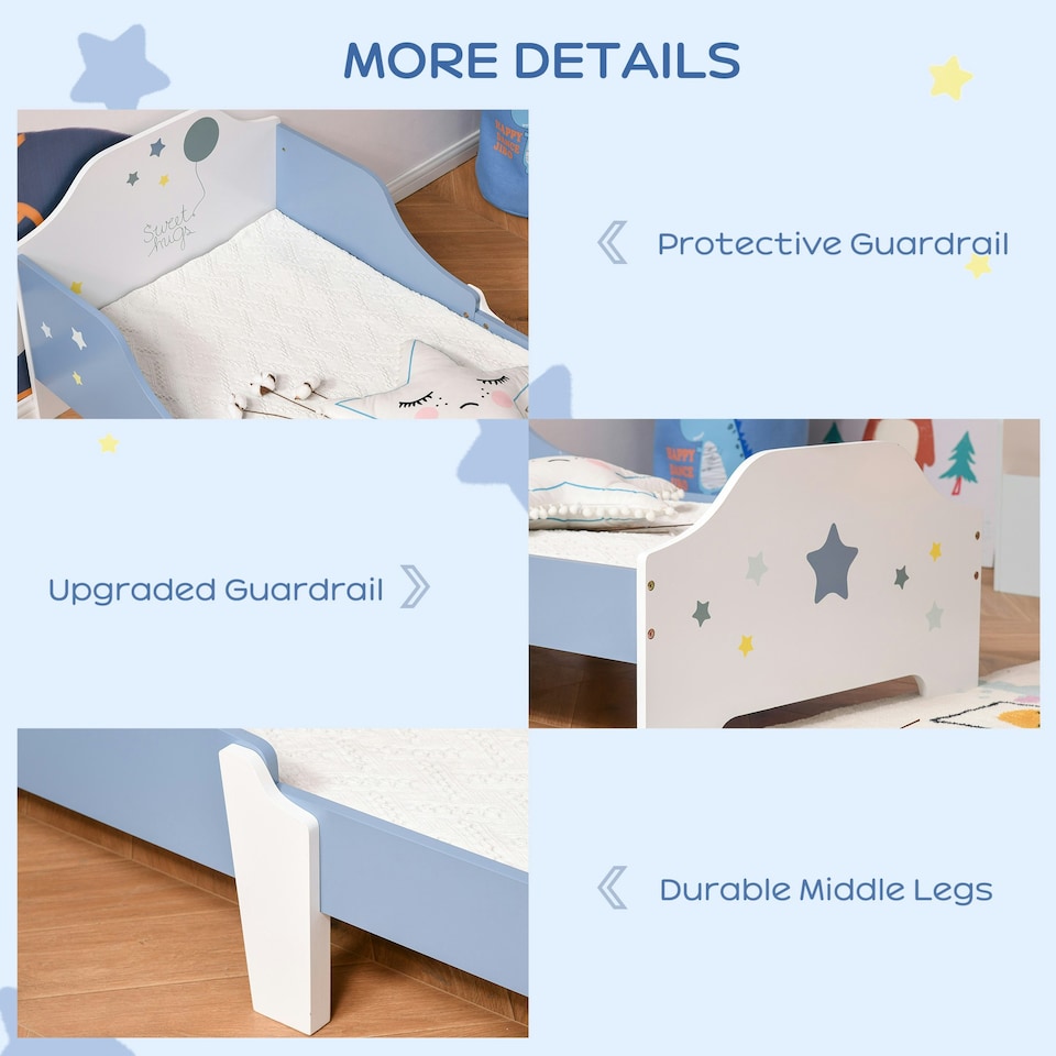 image 1 of HOMCOM Kids Star Balloon Single Bed Frame w/ Guardrails Slats Bedroom Furniture