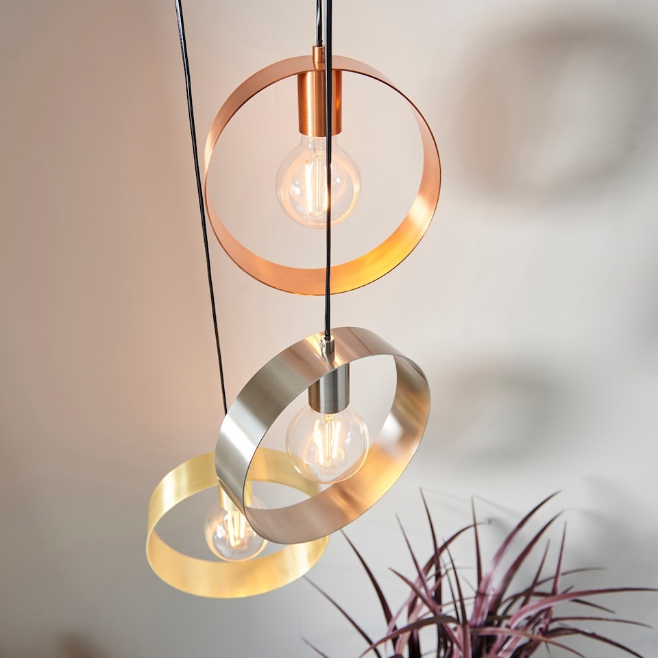 image 1 of Hoop 3 Light Cluster Ceiling Pendant Brushed Brass & Brushed Nickel, E27