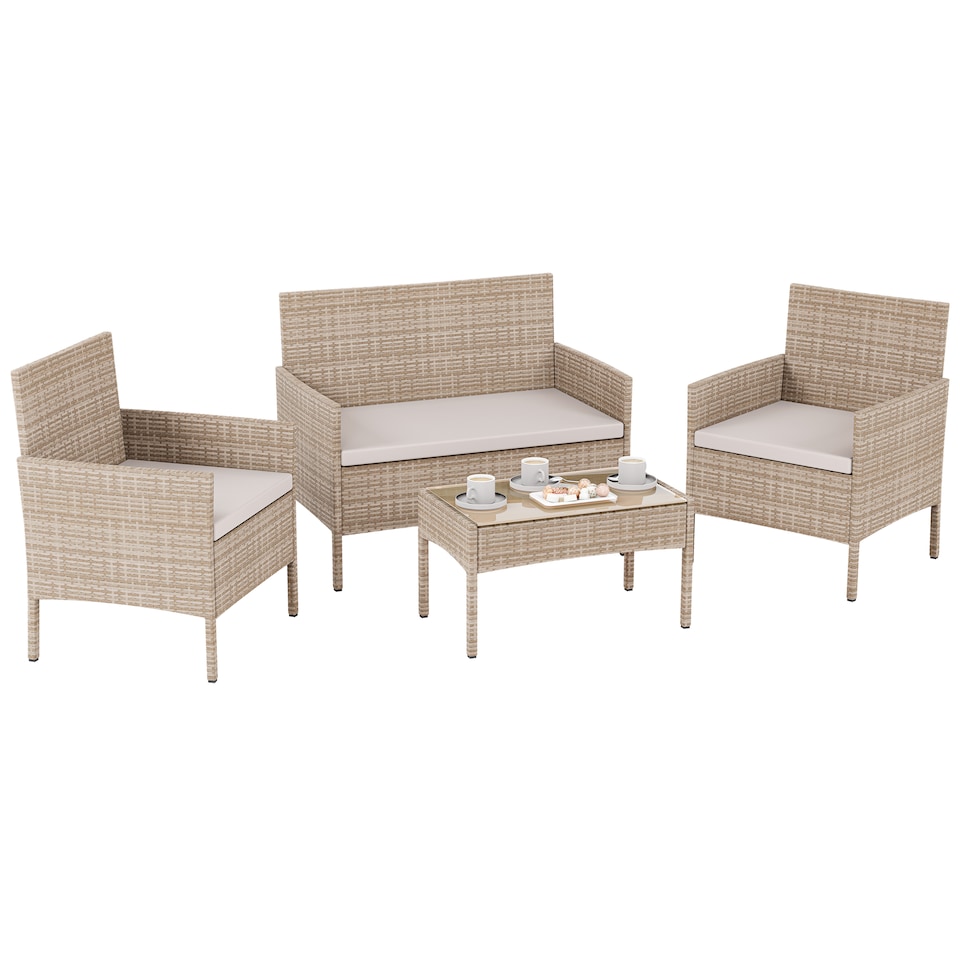 image 1 of Garden Vida Kendal 4 Seater Rattan Set Chair Sofa Coffee Table Outdoor Garden Furniture, Natural