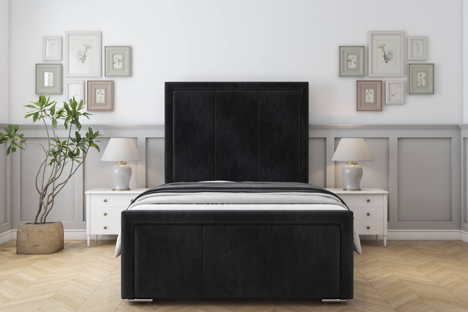 image 1 of Sloomy Lancaster Black Naples Bed Frame With Mattress With 50" Upholstered Headboard 5' King