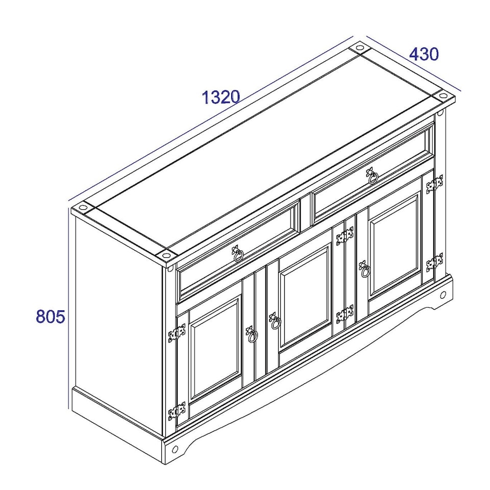 image 1 of Corona Premium Medium Sideboard - 2 Wide Drawers and 3 Doors with Adjustable Shelf in Antique, Grey or White Wax | Brown | Brown | One Size | 1