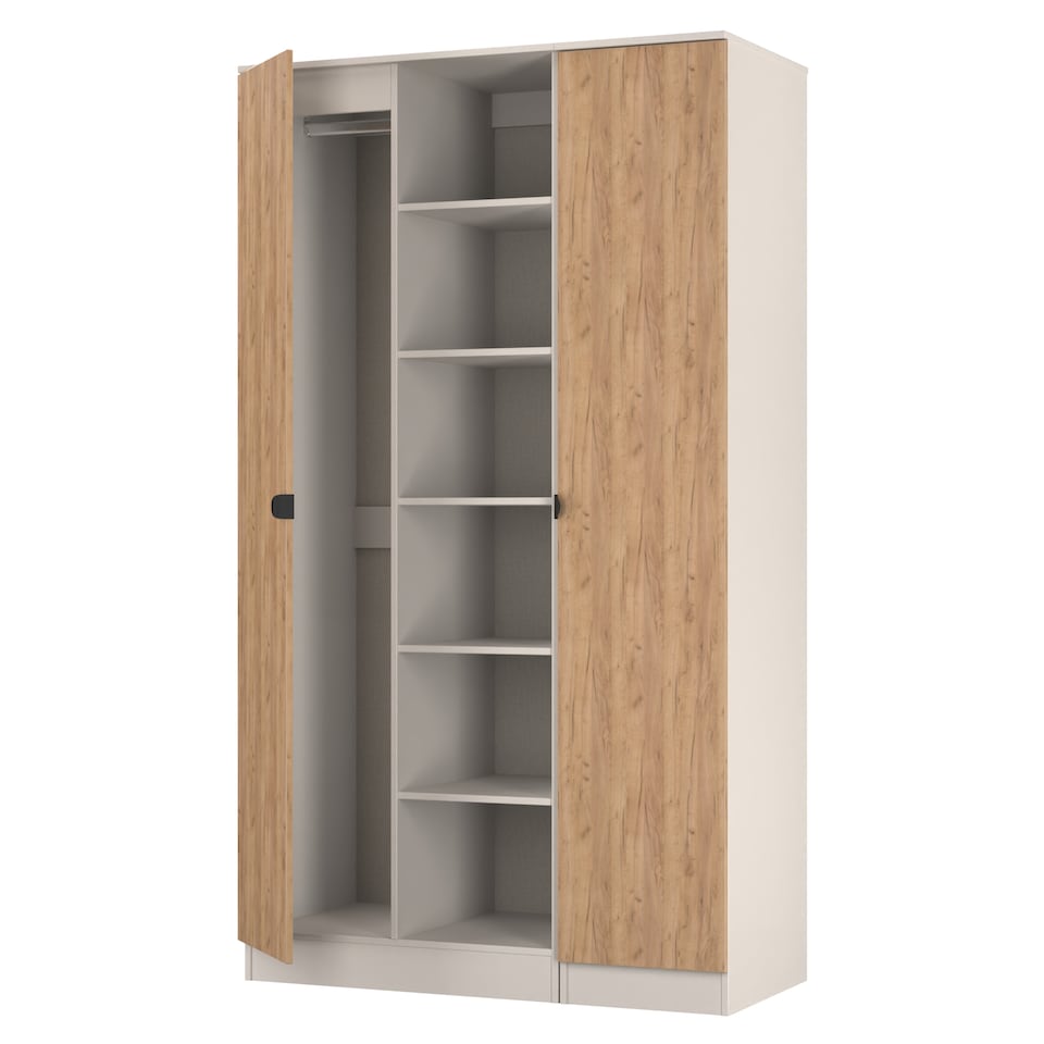 image 1 of Norway Tall Triple 2 Door Open Shelf Wardrobe in Gold Craft Oak & Kashmir (Ready Assembled) | Brown | Gold Craft Oak & Kashmir