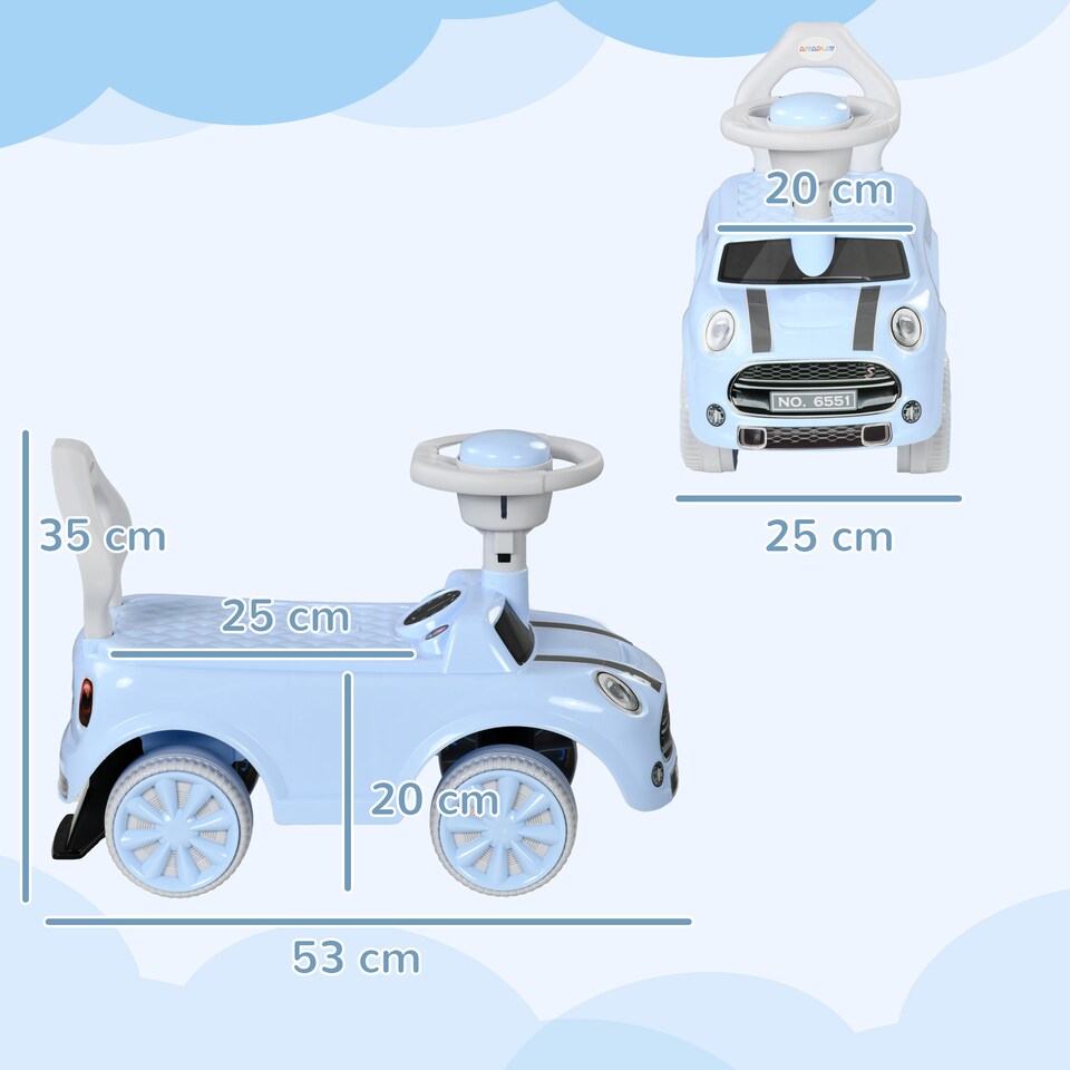 image 1 of AIYAPLAY Ride On Car Foot To Floor Sliding Car Push Along Car with Air Horn, Anti-Over-Backwards Design, for Toddler from 18 to 36 Months - Light Blue