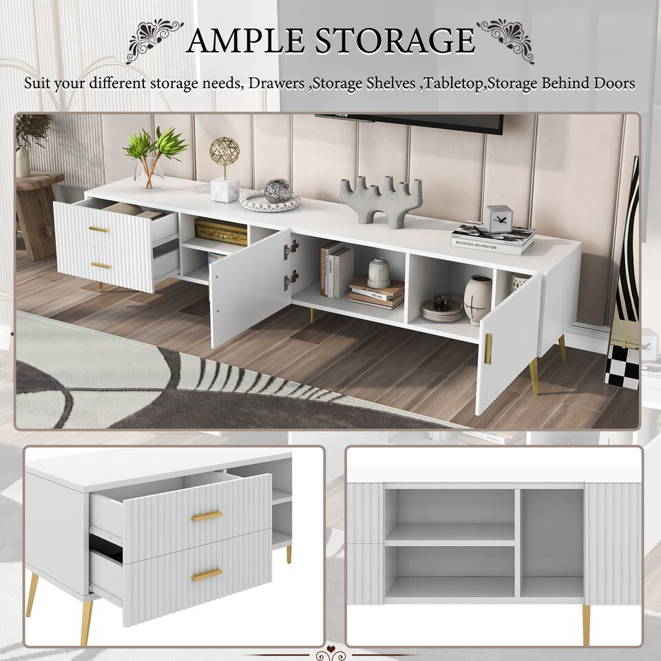 image 1 of Modern Entertainment Center Console with Stable Storage