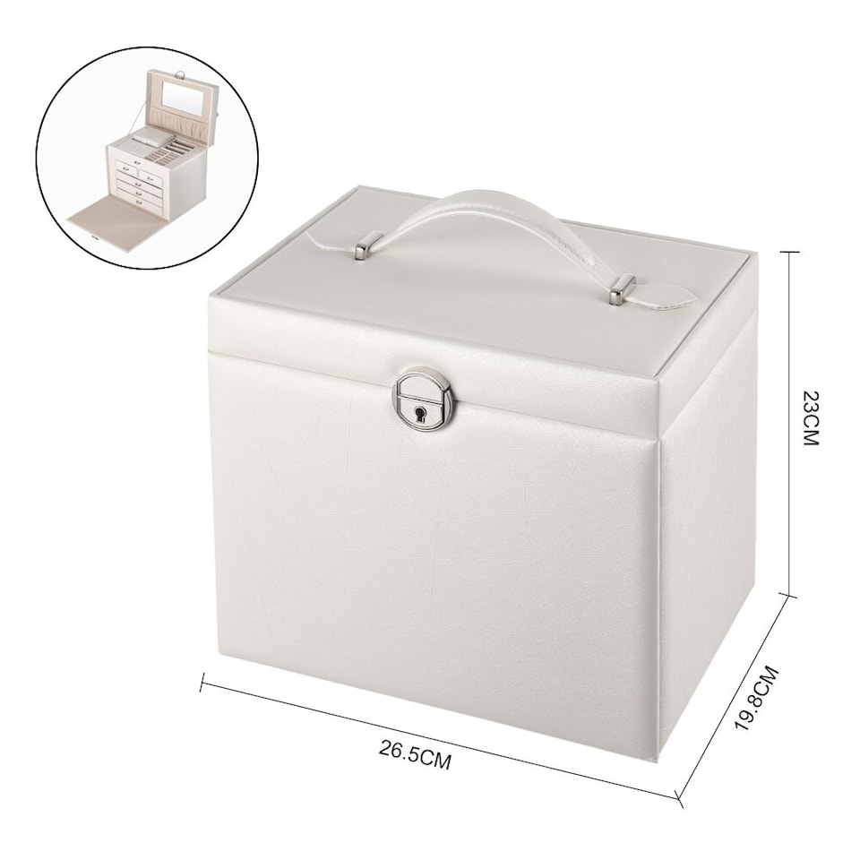 Living and Home Jewellery Box Storage Organiser with Lock & Mirror