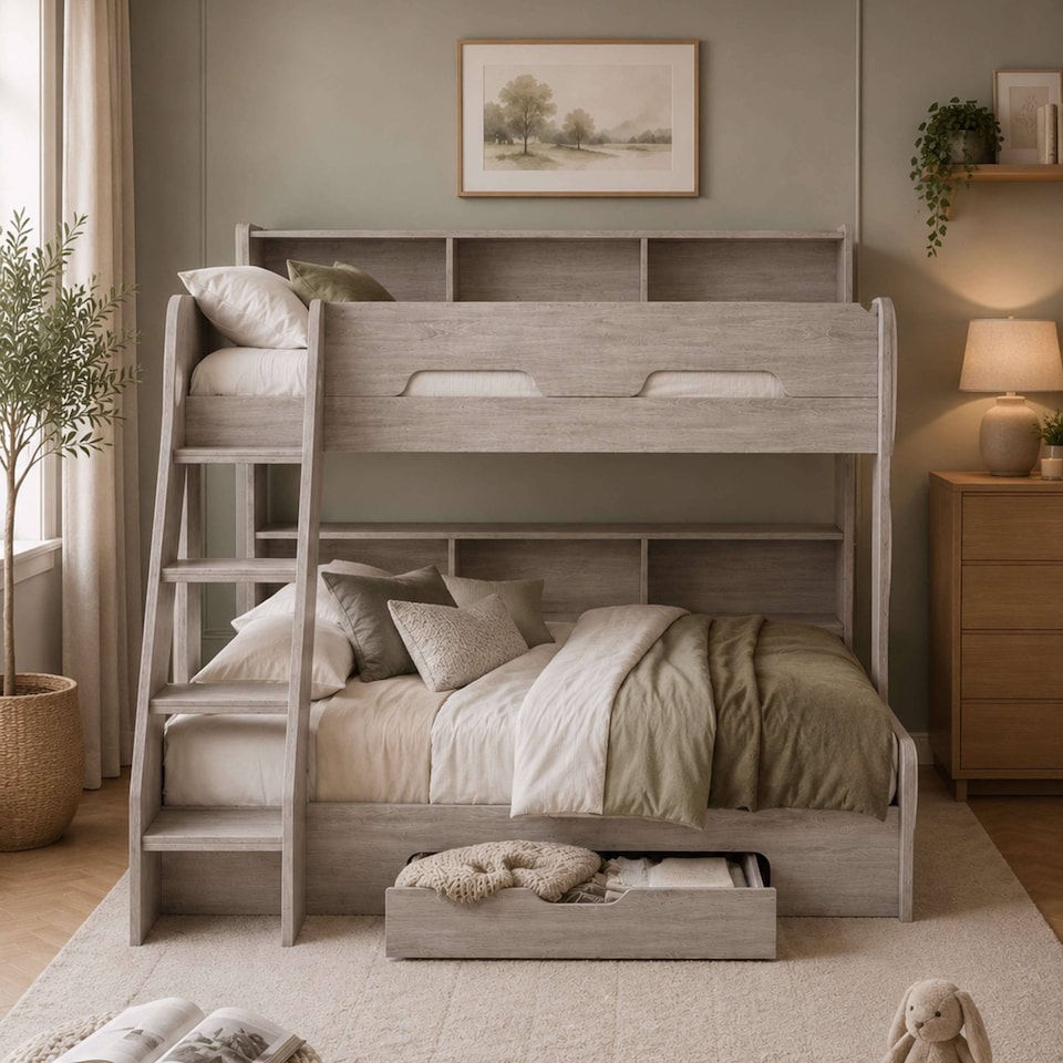 image 1 of Orion Triple Sleeper Bunk Bed - Grey Oak Effect, Single/Small Double