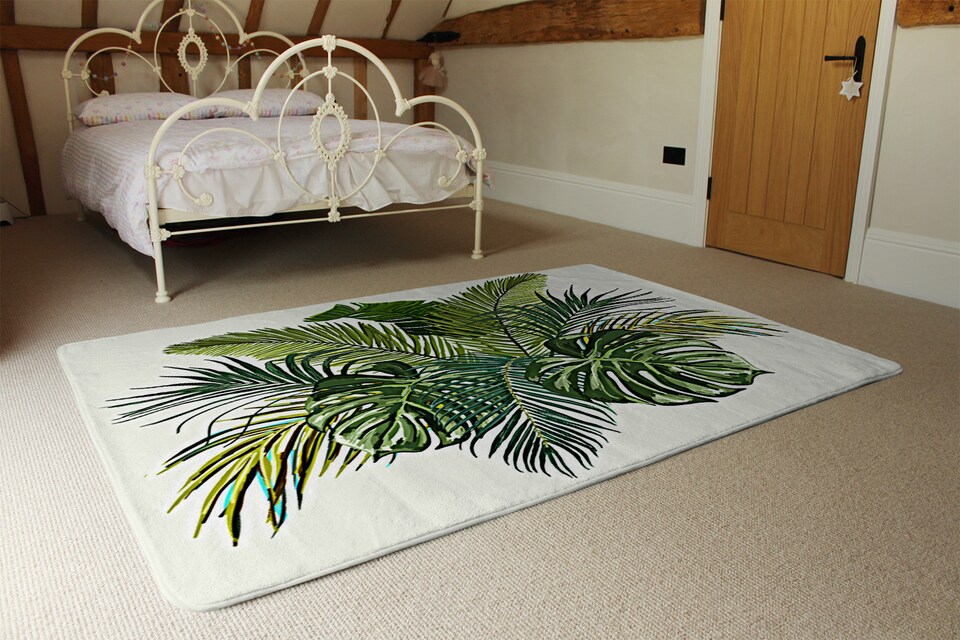 image 1 of Green Tropical Foliage Rug | Multi