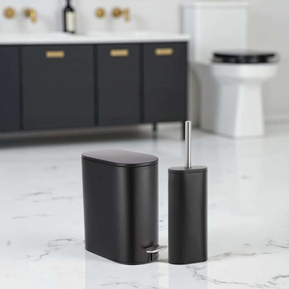 image 1 of Showerdrape Fortuna 5L Soft Close Bathroom Pedal Bin and Toilet Brush Set in Black | Multi | 1