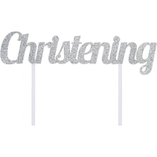 Creative Party Glitter Christening Cake Topper - Silver - One Size