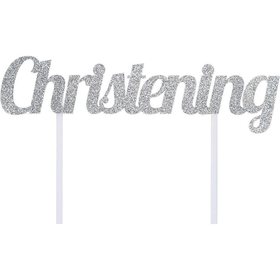 Creative Party Glitter Christening Cake Topper - Silver - One Size