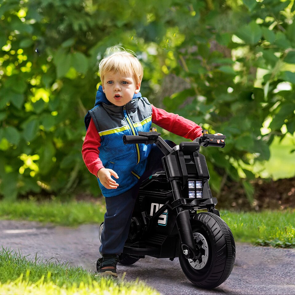 image 1 of HOMCOM 6V Kids Electric Ride On Motorcycle Vehicle with Siren, Horn, Headlights, Music, Training Wheels, for Outdoor Play, Ages 3-5 Years - Black