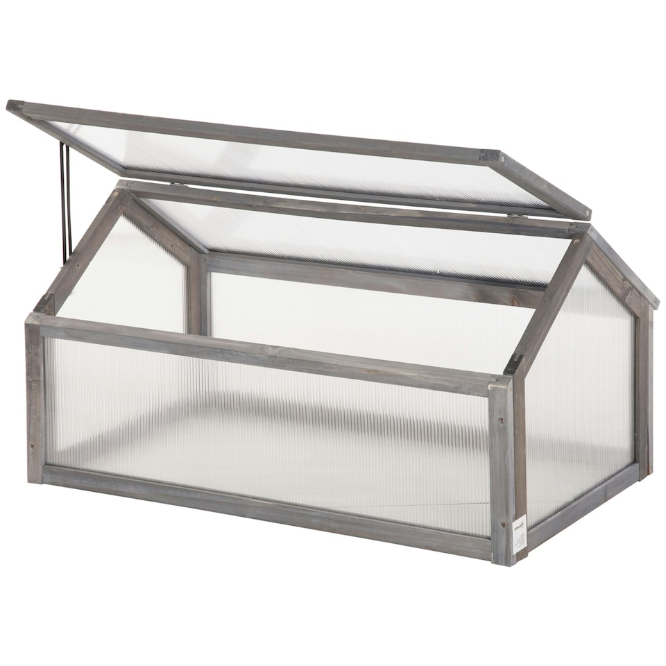 image 1 of Outsunny Wooden Cold Frame Greenhouse Garden Polycarbonate Grow House, Grey