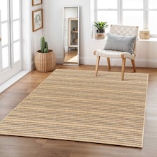 LIVABLISS Mirage-Cottage Fringe In- & Outdoor Jute-Look Rug 200 x 275 cm | Tan Black