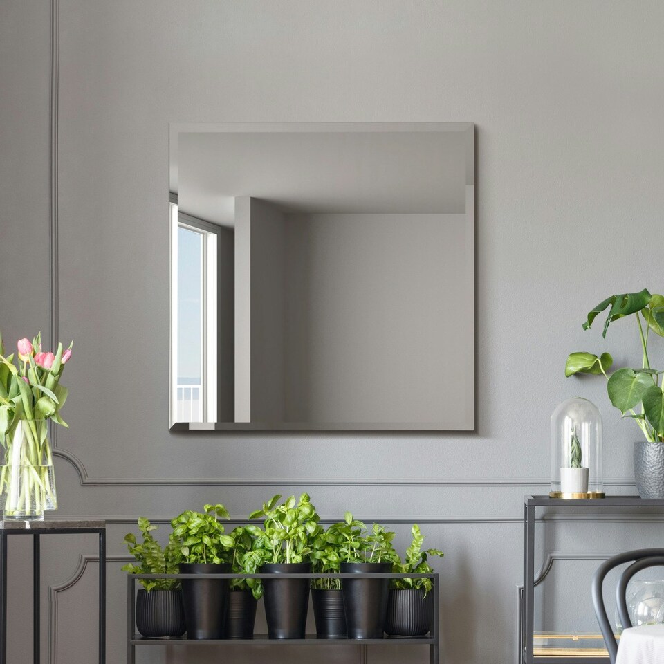 image 1 of The Moderni - All Glass Modern Bevelled Square Wall Mirror 27" X 27" (70x70CM) N/A