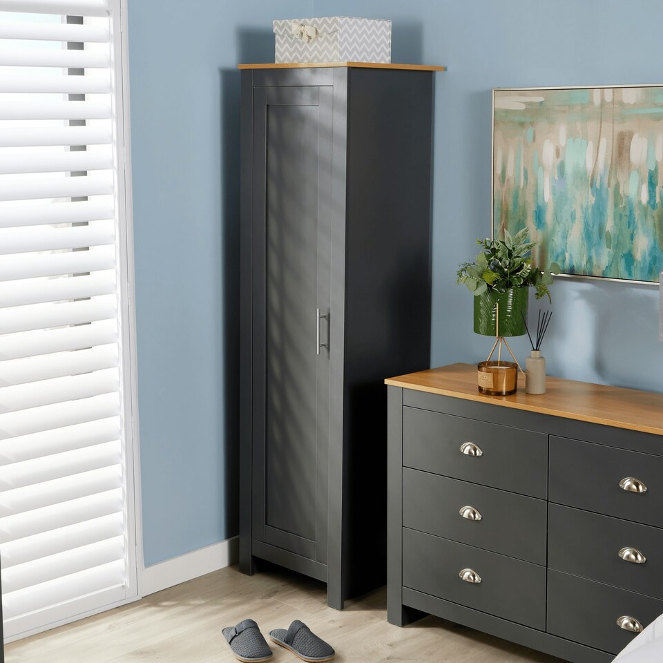 image 1 of Wardrobe 1 Door Hanging Rail Wood Bedroom Furniture Storage Unit White