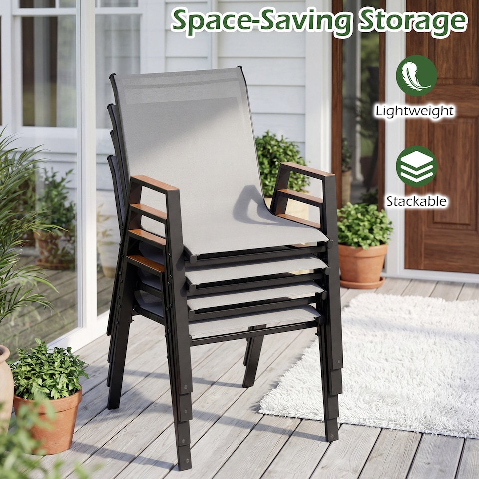 image 1 of COSTWAY Outdoor Dining Chairs Set of 4 Stackable Breathable Fabric
