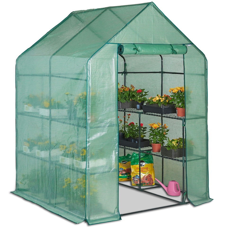 image 1 of VonHaus Walk In Greenhouse with 8 Shelves & PVC Cover