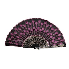 Spanish Lace Silk Folding Hand Fan | Decorative Spanish Style Fan with Lace Trim & Floral Design | Portable Folding Cooling Fan for Weddings, Parties, Festivals & Dance Accessories