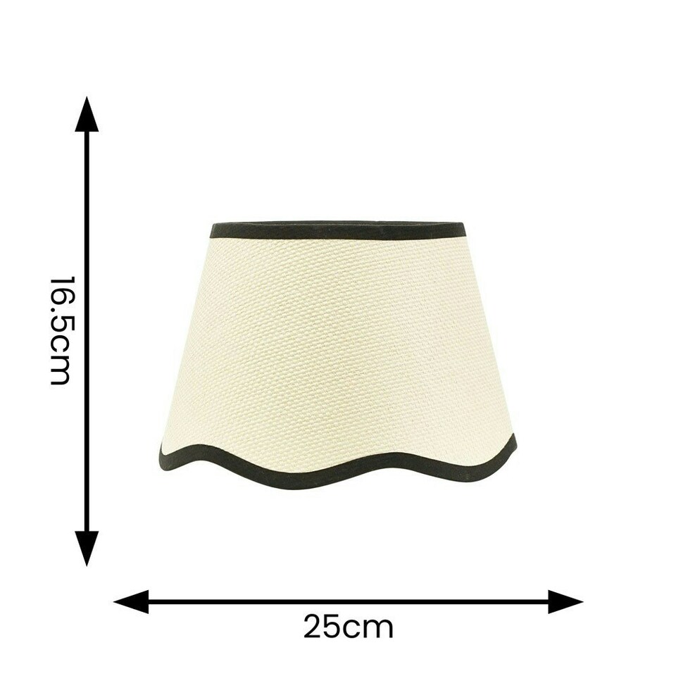 image 1 of ValueLights Dutton Natural Fabric Black Trim Scallop Edge Ceiling Floor Table Small Lamp Shade