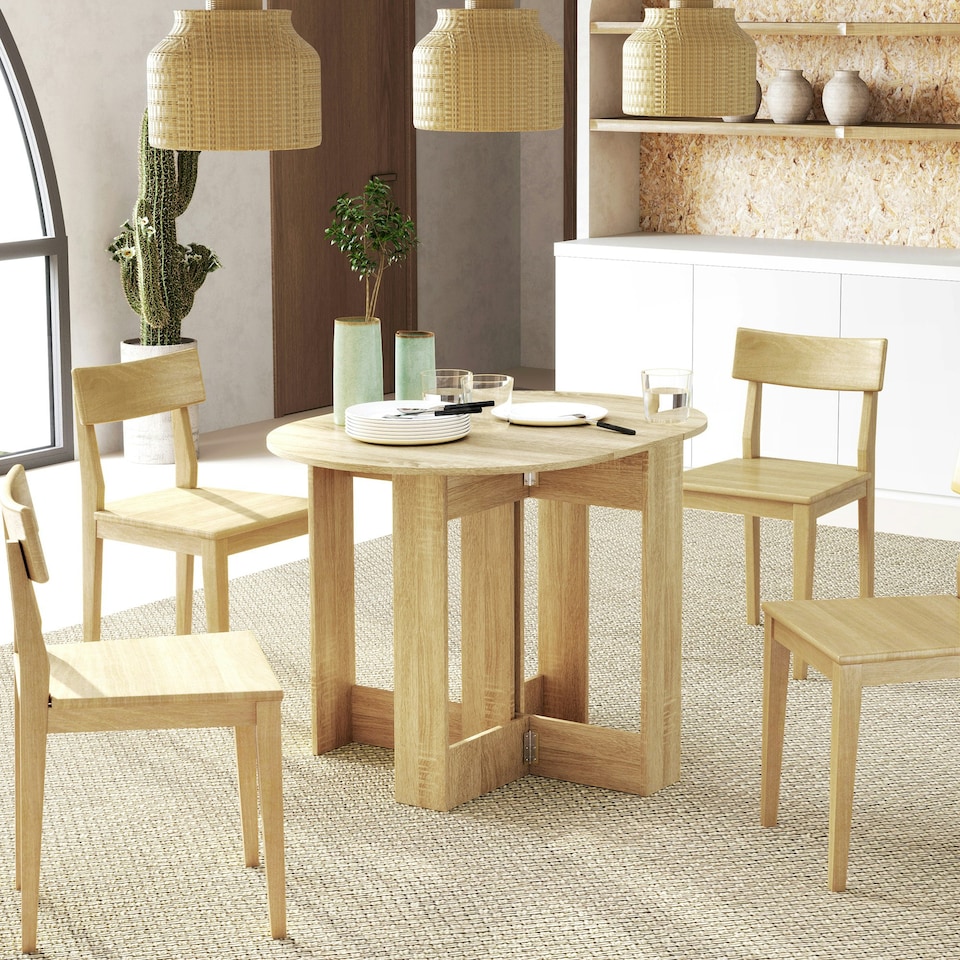 image 1 of HOMCOM Folding Dining Table Foldable Drop Leaf Dinner Table for Kitchen Oak