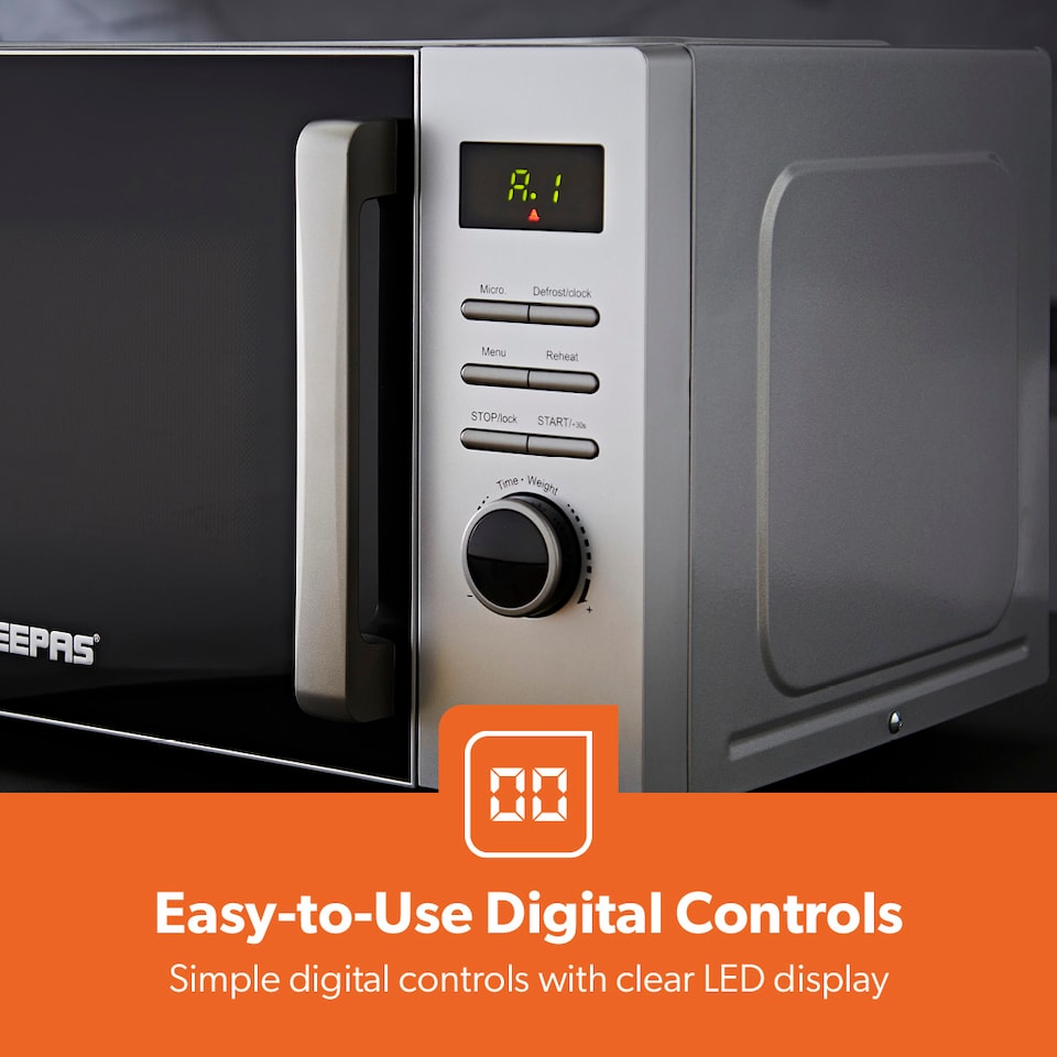 image 1 of GEEPAS 23L Digital Microwave Oven 800W, 5 Power Levels Silver