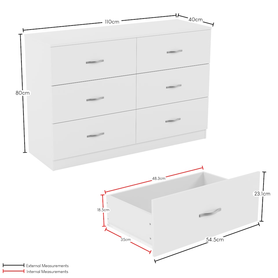 image 1 of Vida Designs Riano 6 Drawer Chest of Drawers Bedroom Storage, White