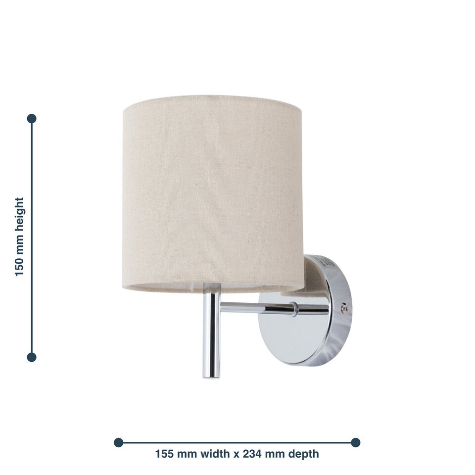 image 1 of Set of 2 Brea - Chrome Wall Lights with Natural Linen Shade | Chrome | Brown | 2