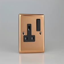 Varilight XY4B.CU 1-Gang Switched Socket DP 13 Amp Polished Copper (Black Inserts) | Multi
