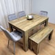 image 5 of Wooden Dining Table Set for 6 Rustic Effect Table With 4 Grey Velvet Chairs and 1 Bench