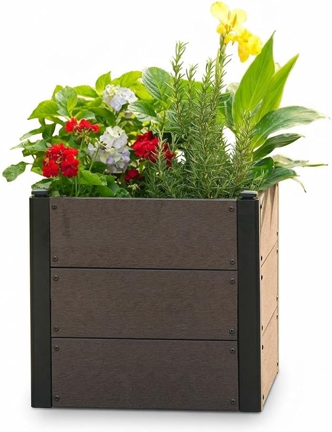 London Boutique Outdoor Raised Garden Bed Planter Box 49x49x45cm, WPC Deep Root Planter With Bottom