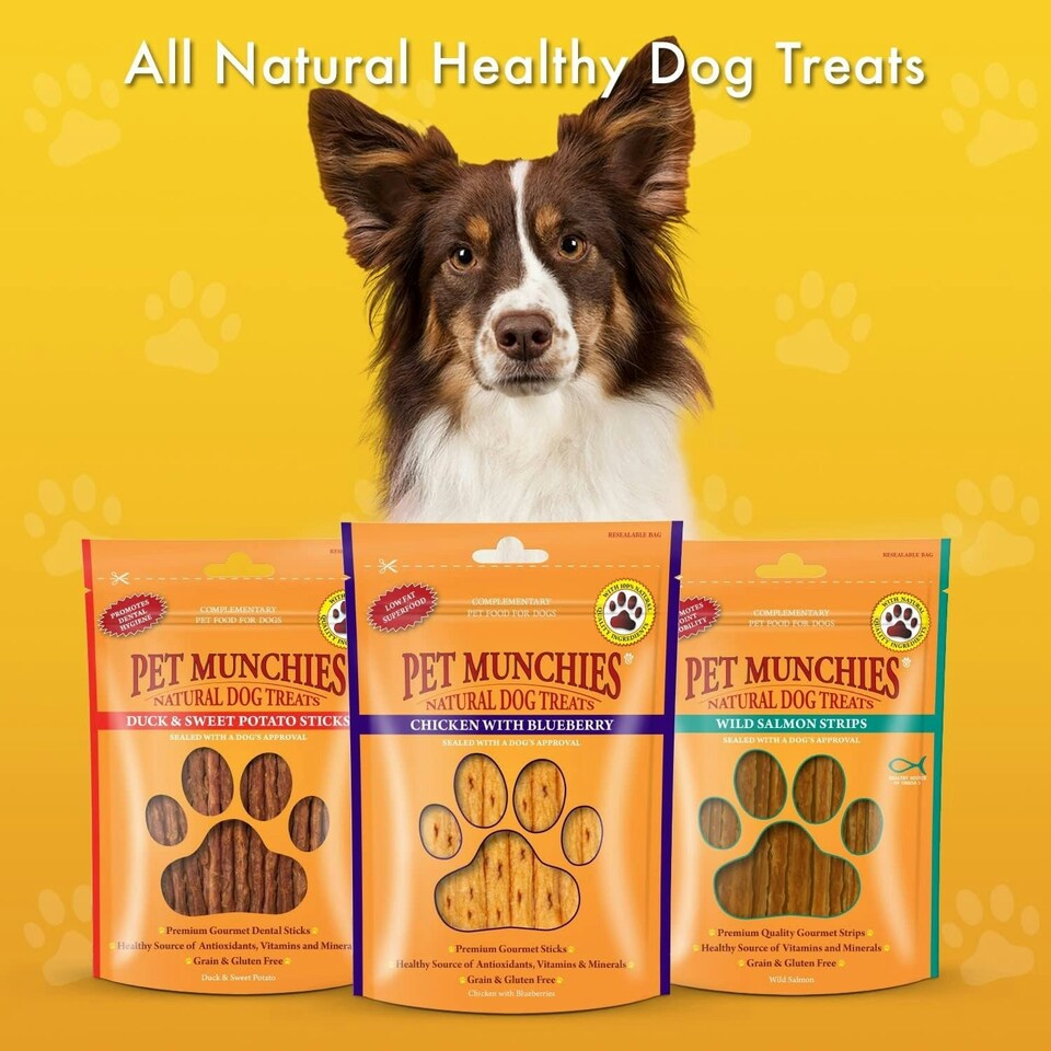 image 1 of Pet Munchies Chicken with Blueberry Sticks Dog Treats, Healthy Grain Free Dog Chews with Natural Real Meat, Low in Fat and High in Protein 80g (Pack of 8)