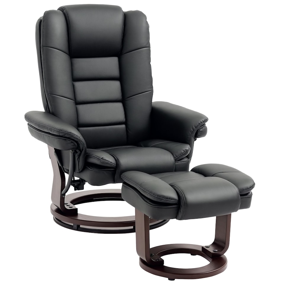 image 1 of HOMCOM Swivel Manual Recliner and Footrest Set PU Leather Lounge Chair Black