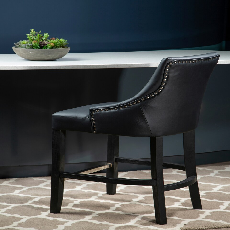 image 1 of Interiors by Premier Black Bar Stool with High Back, Velvet Seat Breakfast Bar Chair, Kitchen Stool with Footrest, Chair for Bar
