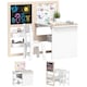 image 1 of AIYAPLAY 3 in 1 Kids Art Table and Chair Set with Storage Shelves, Foldable Blackboard, Whiteboard & Roll Paper, Toddler Table and Chair Set for 3-8 Years, White