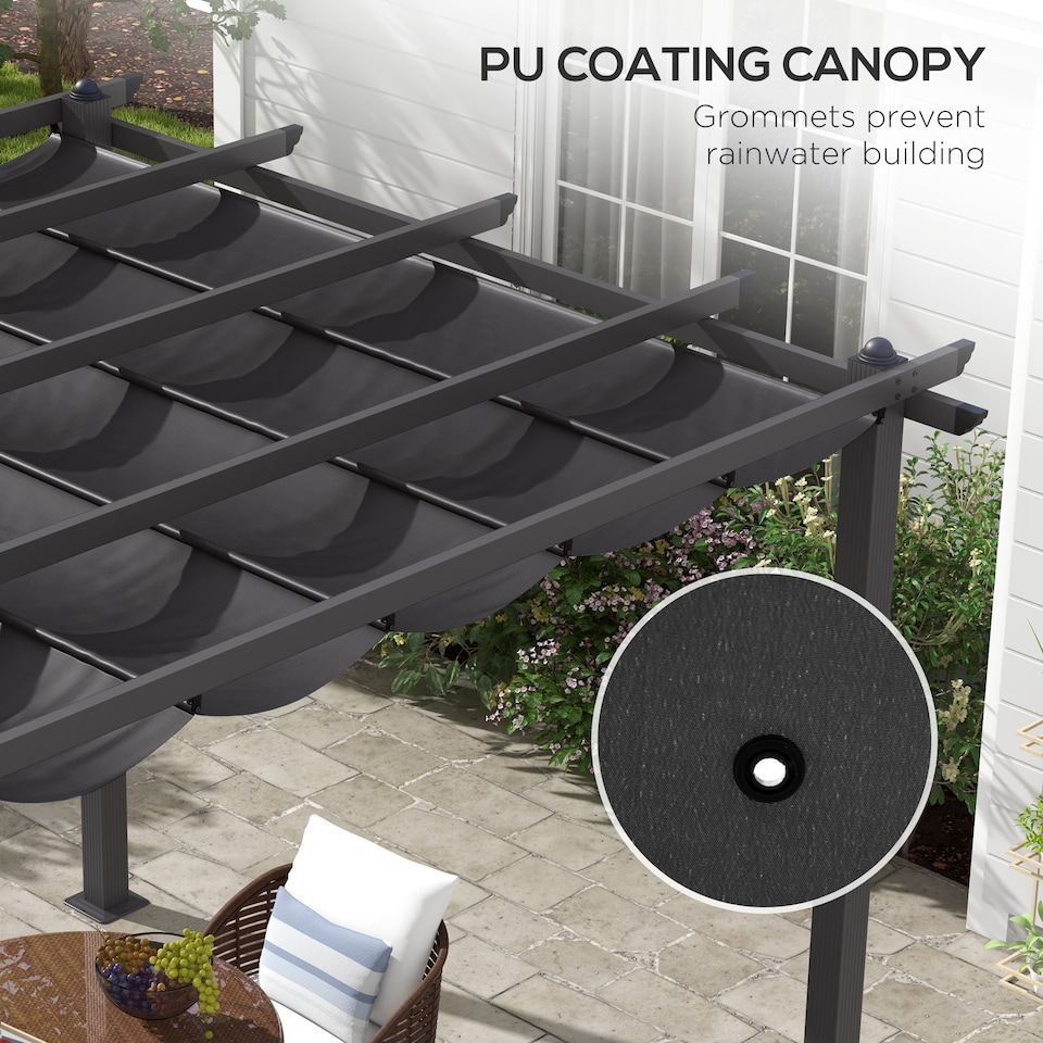 image 1 of Outsunny 3 x 3m Pergola with Retractable Roof, Aluminium Frame Garden Gazebo Canopy Outdoor Sun Shade Shelter for Grill, Patio, Deck, Dark Grey