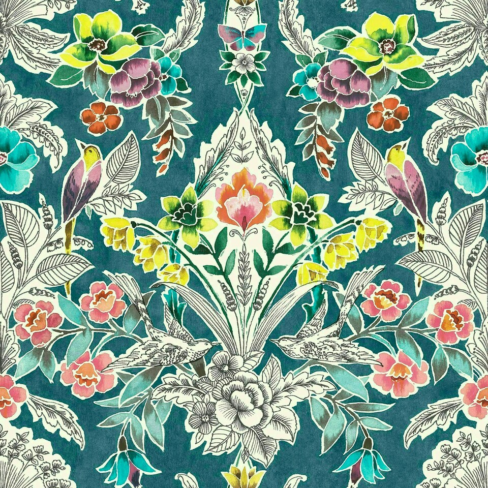 image 1 of NuWallpaper NU3037 Summer Love Peel & Stick Wallpaper, Teal Multi