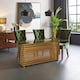 image 1 of Interiors by Premier Matte Gold Dining Table, Rectangle Clear Glass Top Dining Room Table, Stainless Steel Base Kitchen Table Gold