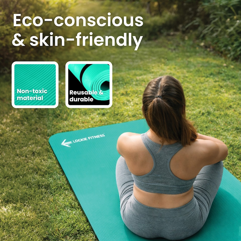 image 1 of Lockie Fitness Yoga Mat 8 mm Thick, Non Slip Exercise Mat for Women and Men, TPE Foam Pilates Mat, Gym Mat for Home Workout, Yoga, Pilates, Exercise & Gymnastics, 180 x 60 cm, Teal