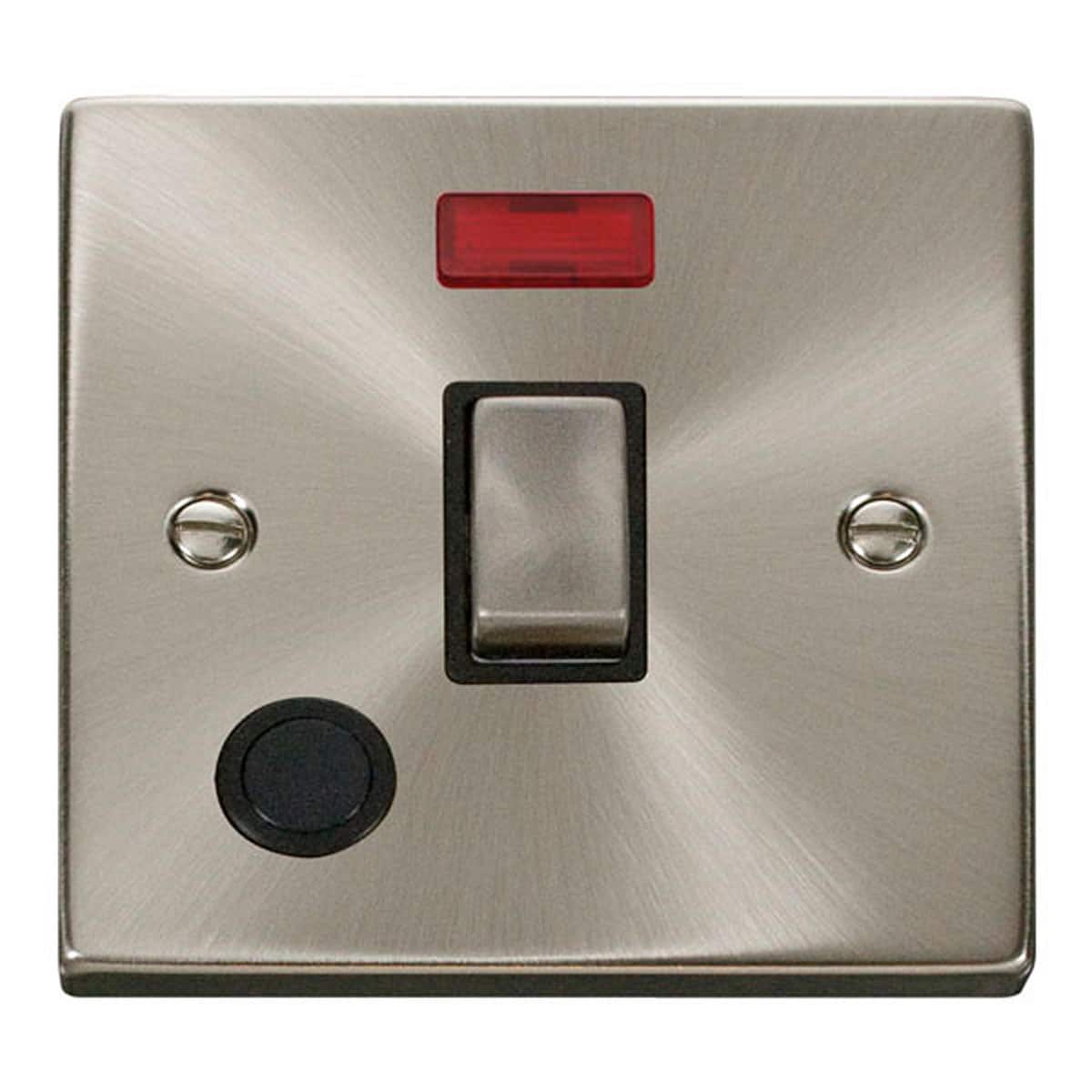 SE Home Satin / Brushed Chrome 1 Gang 20A Ingot DP Switch With Flex With Neon in Metallic Silver