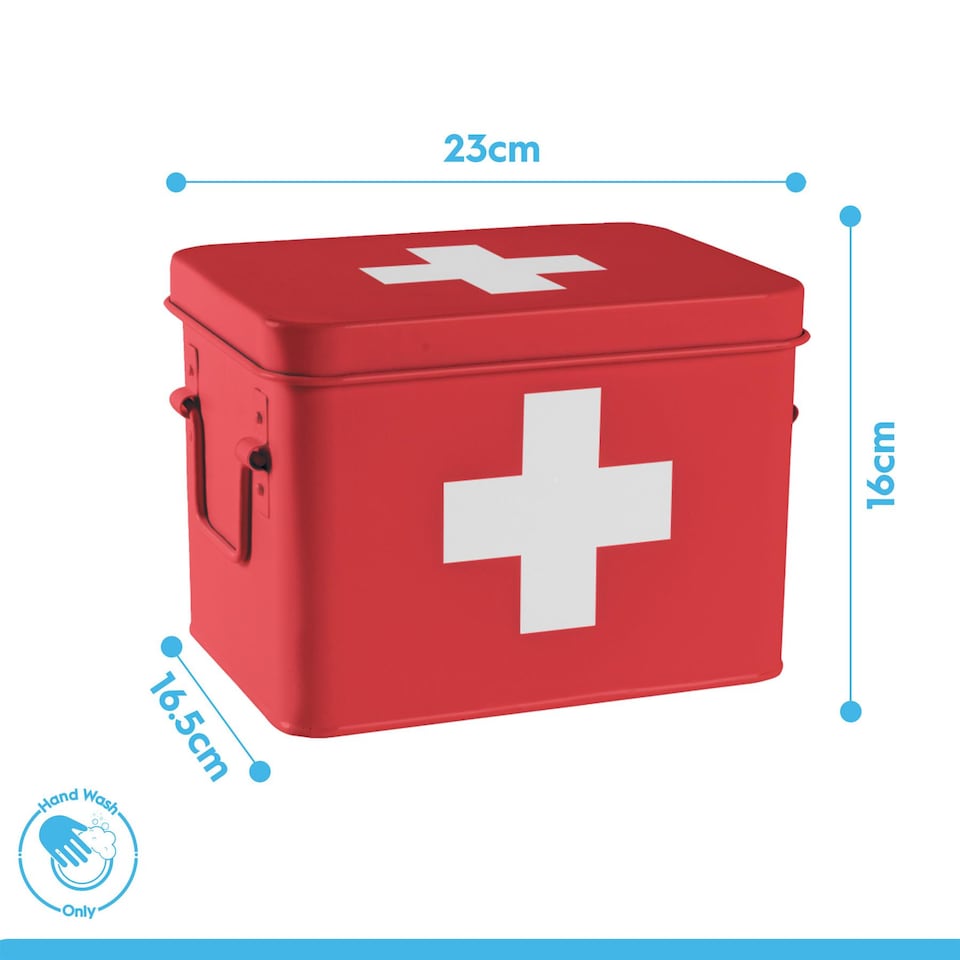 image 1 of Harbour Housewares Metal First Aid Box - 23cm - Medical Storage Tin with Airtight Lid, Handles & Removable Organiser Tray | White | White | 1
