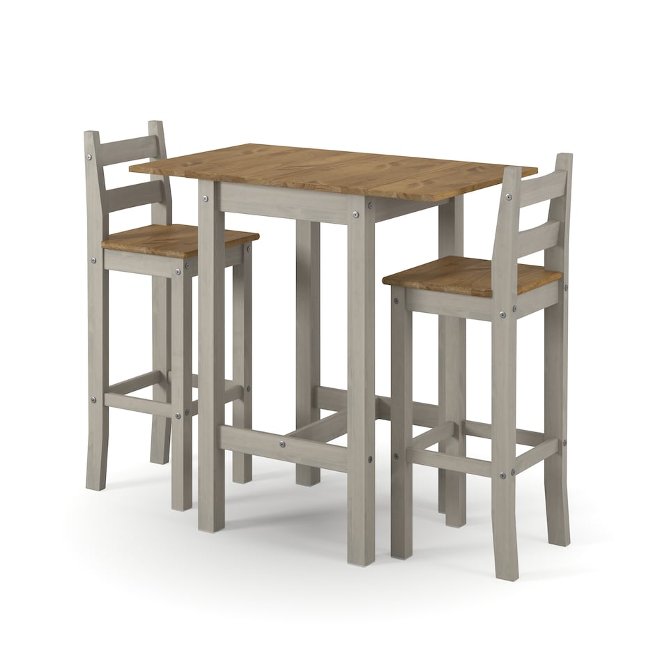 image 1 of Premium Corona Grey Square High Breakfast Bar Dining Set with Drop Leaf Table and 2 Bar Chairs | Grey | Grey | One Size | 1