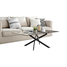 Furniturebox Leonardo Glass Marble Effect Top Black Legs Coffee Table