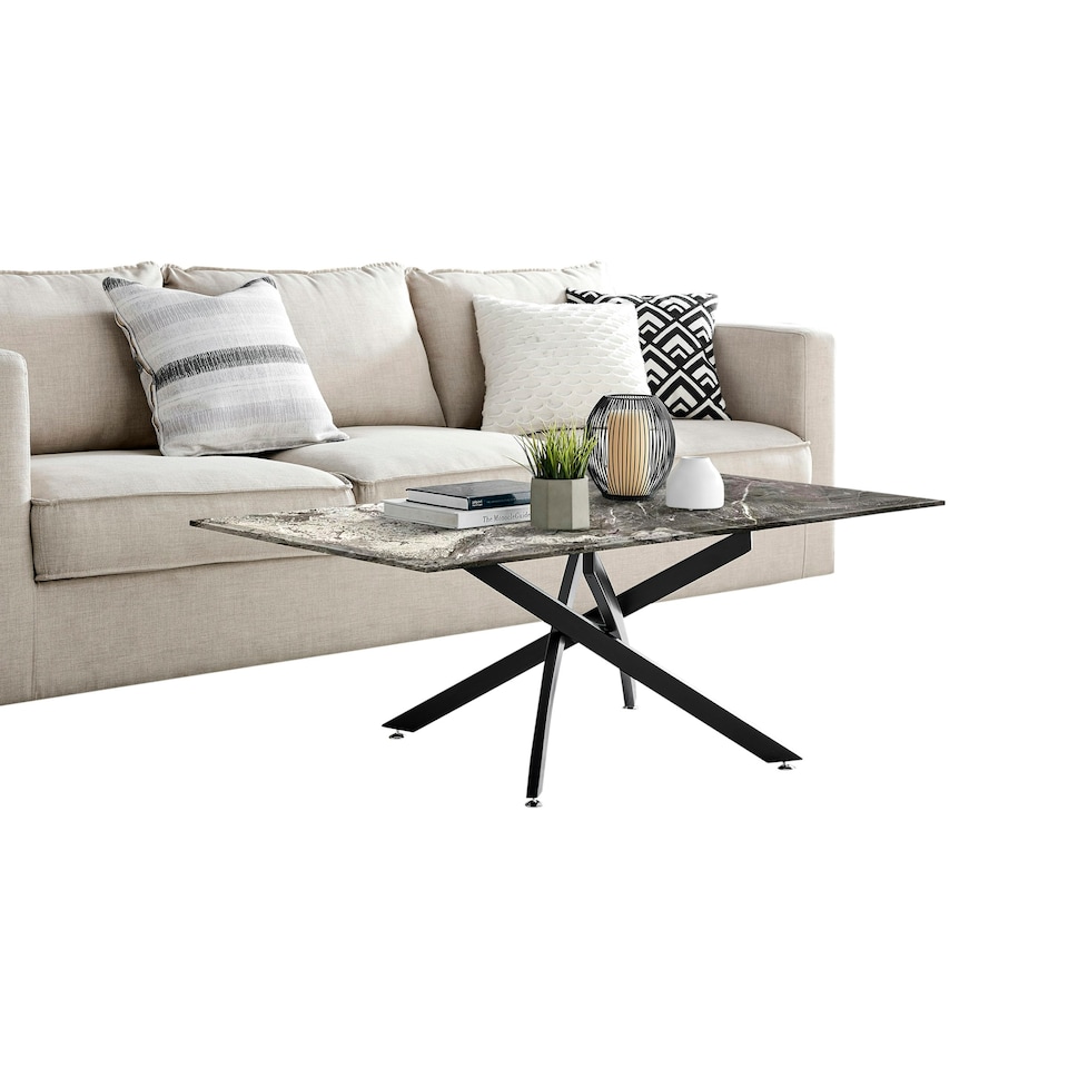 image 1 of Furniturebox Leonardo Glass Marble Effect Top Black Legs Coffee Table