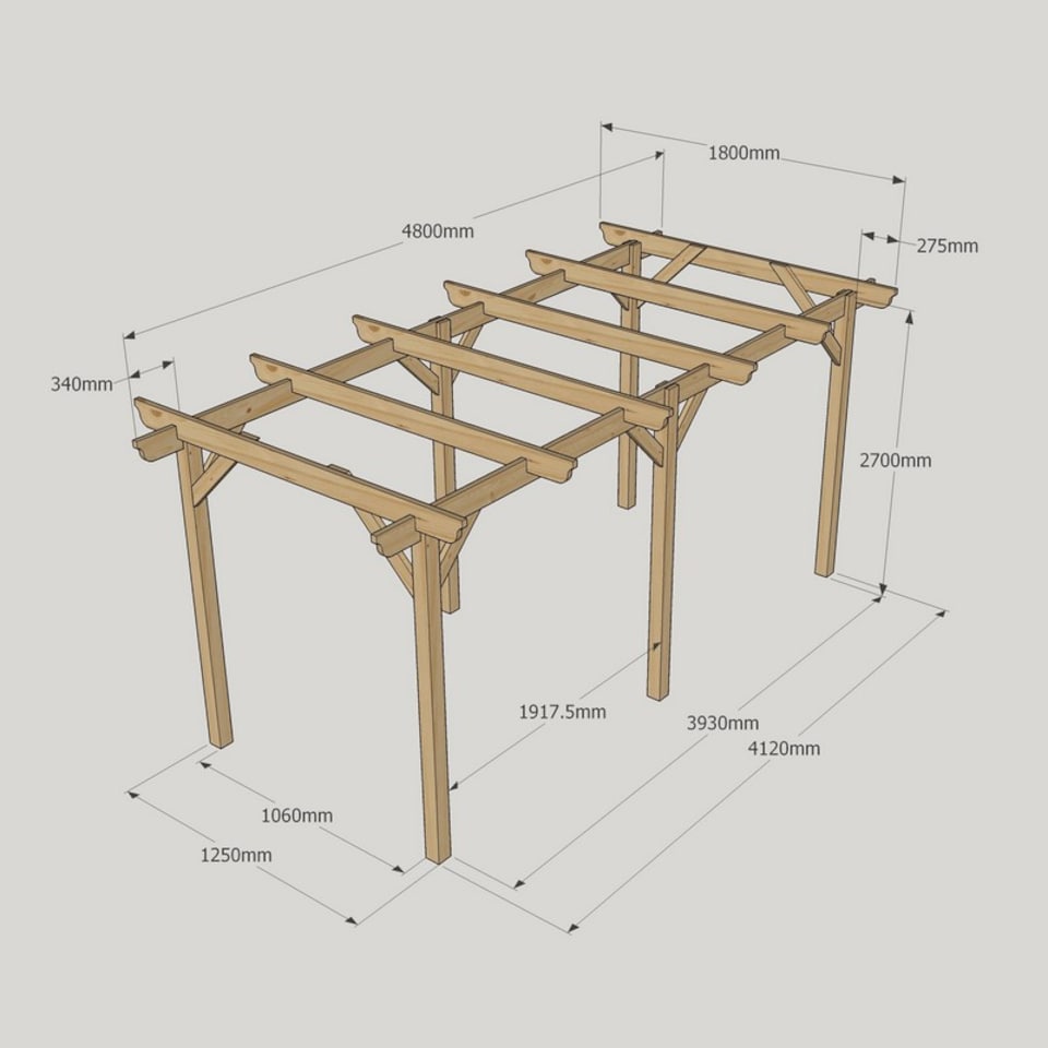 image 1 of Garden Pergola 6 Posts - Wood - L180 x W480 x H270 cm - Rustic Brown