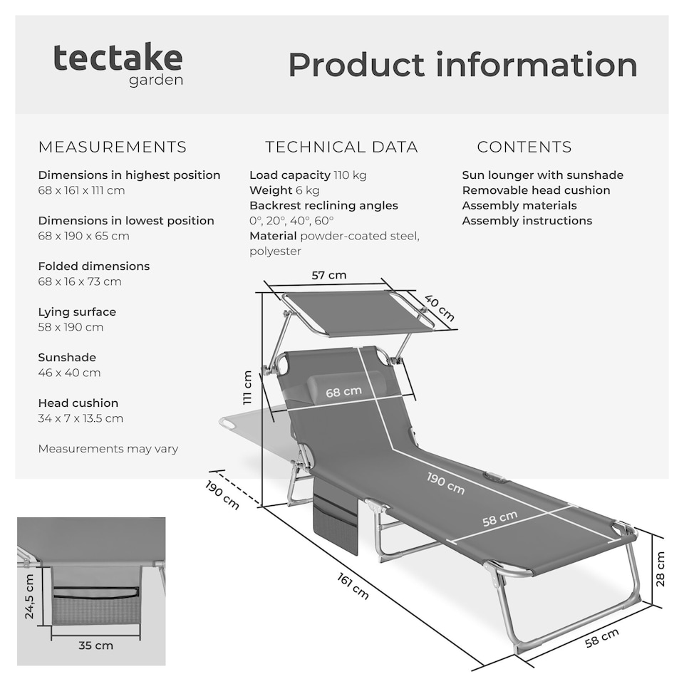 image 1 of Sun Lounger - foldable with sun canopy | Grey | grey | 1
