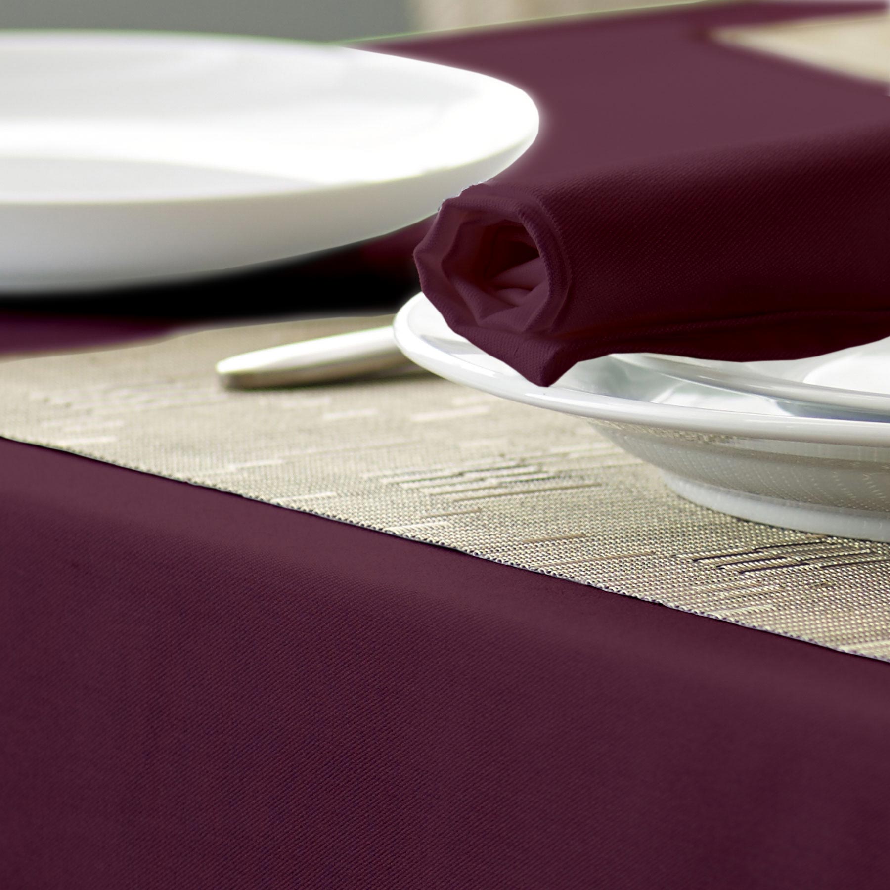 Vision Polyester Plain Circular Tablecloths in Burgundy | Size: 224 cm