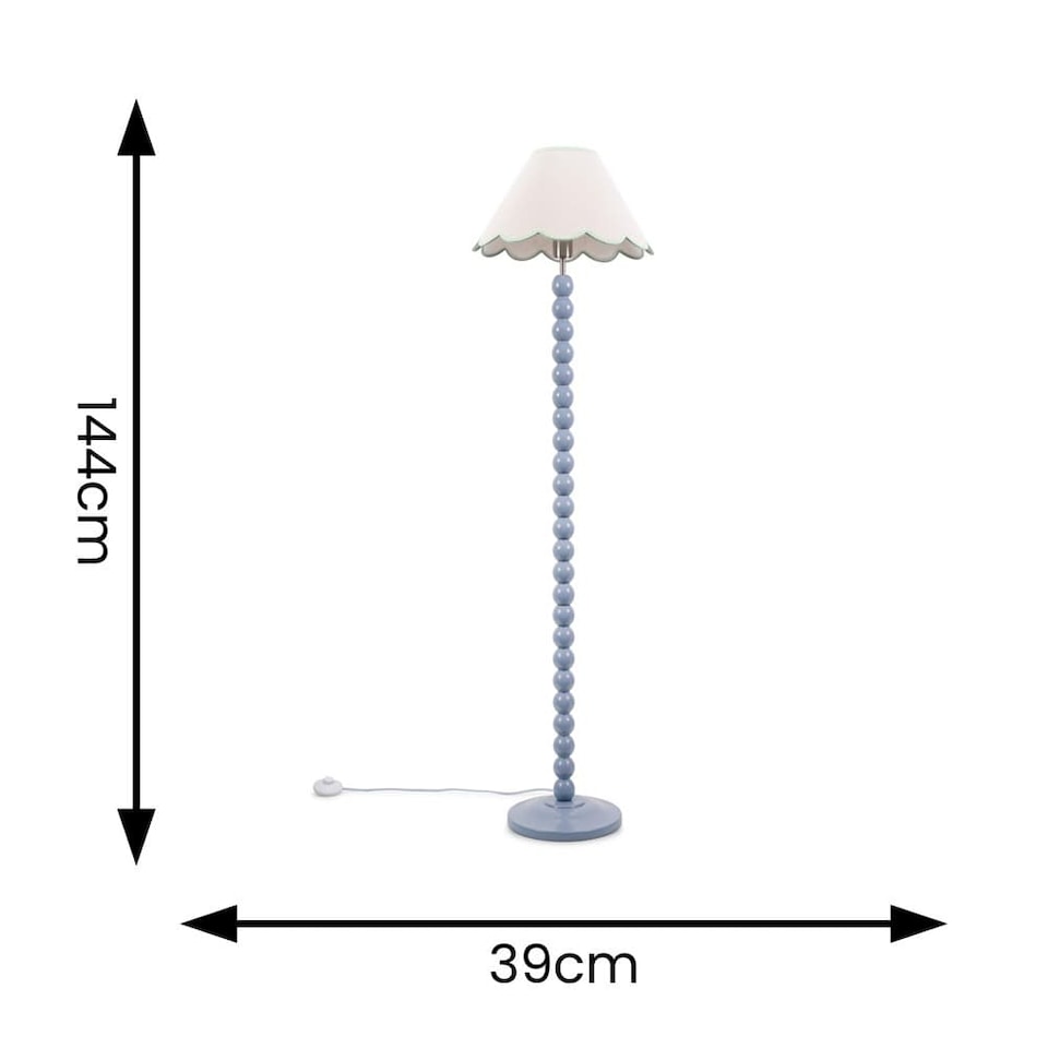 image 1 of ValueLights Bobbles Powder Blue Floor Lamp Green Trim Scallop Shade | Blue