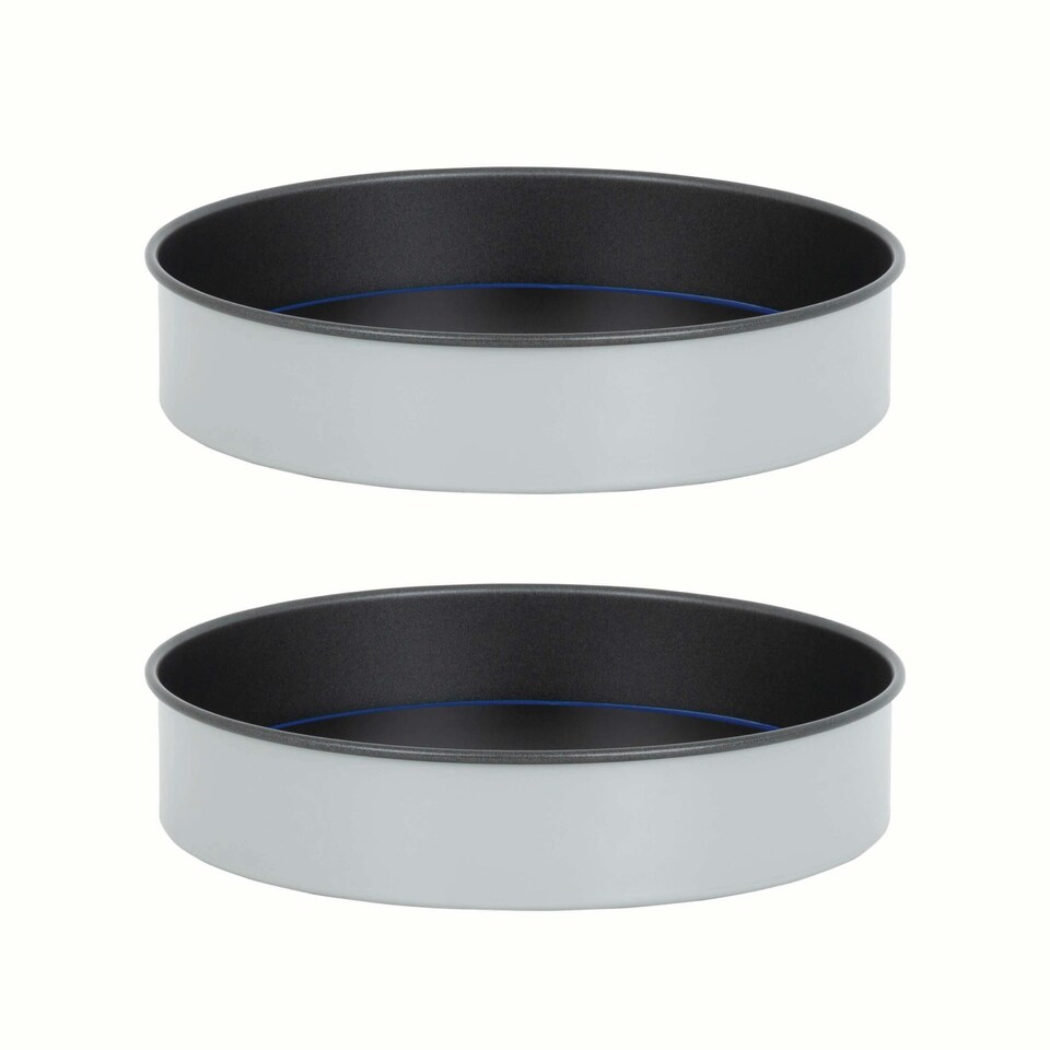 image 1 of PushPan Set of 2 x 8 Inch Shallow Cake Tins Grey/Pewter