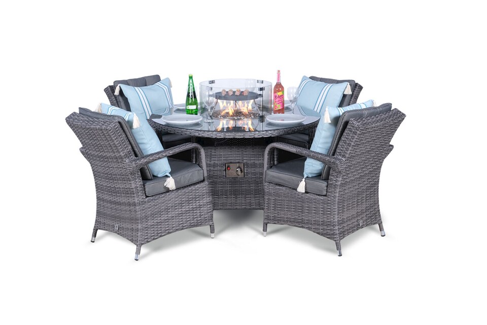 image 1 of Arizona Fire Pit 4 Seater Round Rattan Dining Set | Grey | Grey