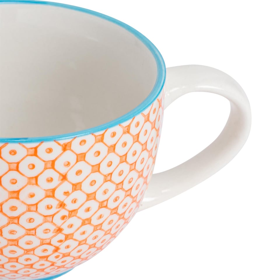 image 1 of Nicola Spring 12 Piece Hand-Printed Cappuccino Cup & Saucer Set - 250ml - Orange